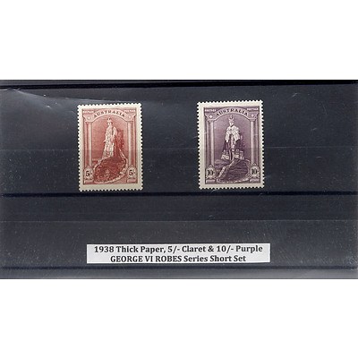1938 Thick Paper, 5/- Claret & 10/- Purple George VI Robes Series Short Stamp Set