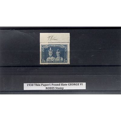 1938 Thin Paper 1 Pound Slate George VI Robes Stamp