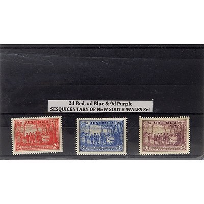 2d Red, #d Blue & 9d Purple Sesquicentary of New South Wales Stamp Set