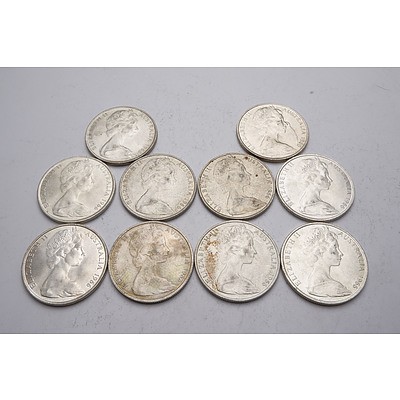 Ten Australian 1966 Silver Fifty Cent Coins
