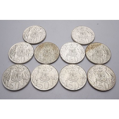 Ten Australian 1966 Silver Fifty Cent Coins