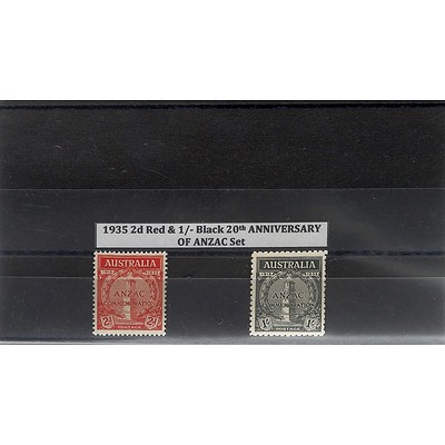 1935 2d Red & 1/- Black 20th Anniversary of Anzac Set