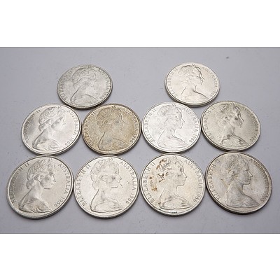 Ten Australian 1966 Silver Fifty Cent Coins