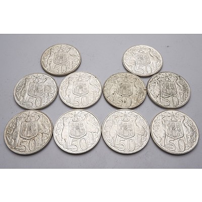 Ten Australian 1966 Silver Fifty Cent Coins