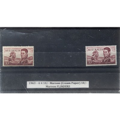 1963 - 6 4 10/- Maroon (Cream Paper) 10/- Maroon FLINDERS