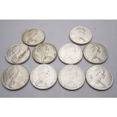 Ten Australian 1966 Silver Fifty Cent Coins