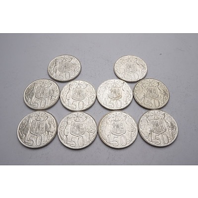 Ten Australian 1966 Silver Fifty Cent Coins