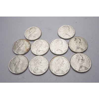 Ten Australian 1966 Silver Fifty Cent Coins