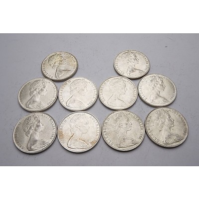 Ten Australian 1966 Silver Fifty Cent Coins