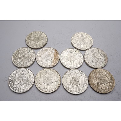 Ten Australian 1966 Silver Fifty Cent Coins