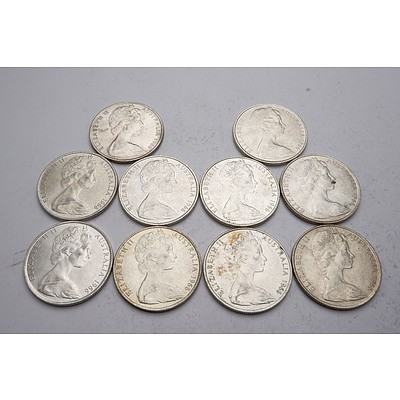 Ten Australian 1966 Silver Fifty Cent Coins
