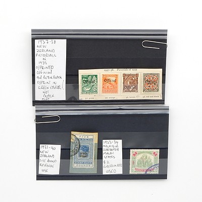 1937-38 New Zealand Pictorials of 1935 Stamps - Official, 1931-40 New Zealand Five Pound Revenue Stamp and More