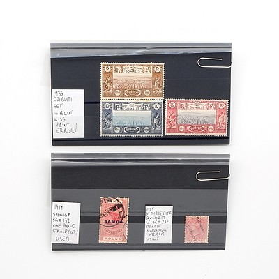 1918 Samoa One Pound Stamp Duty Stamp, 1885 Saint Christopher Queen Victoria 1d Double Surcharged Error Stamp and More