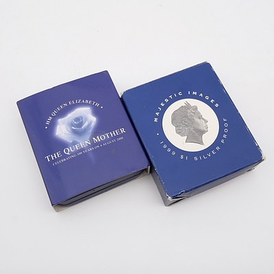 RAM 1991 Majestic Images $1 Silver Proof Coin and Perth Mint 2000 Queen Mother Silver Coin