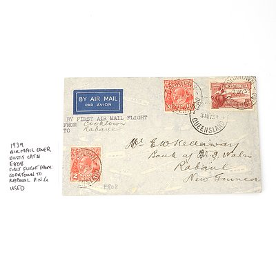 1939 Airmail Cover Eustis Cat E808 First Flight From: Cooktown to Rabaul P.N.G
