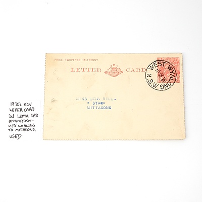 1930's KGV Letter Card 2d Letter Rate Destination - West Wyalong to Mittagong
