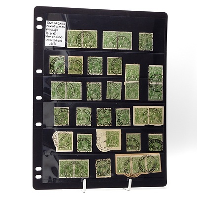 KGV 1d Green Mixed W.M.KS and Shades (S.O.N) Sock on Nose Cancellations