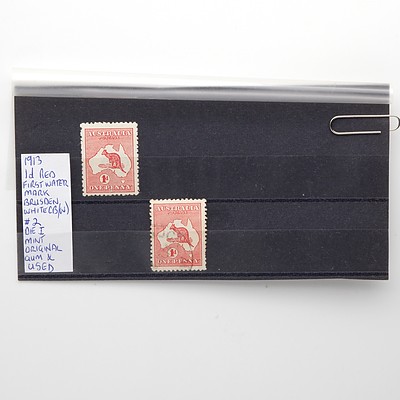 1913 1/2d Red First Water Mark Brusden White (B/W) Die I, Mint Original Gum and Used
