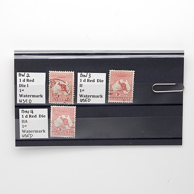 Three 1d Red 1st Watermark Stamps, Used