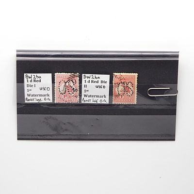 Two 1d Red Die I and II Watermark Stamps