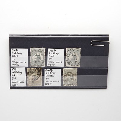 Four 2d Grey Die I and IIA Watermark Stamps
