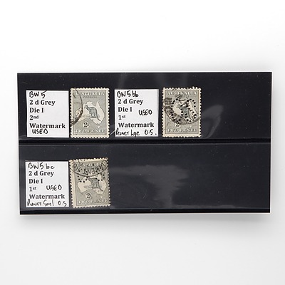 Three 2d Grey Die I 1st and 2nd Watermark Stamps