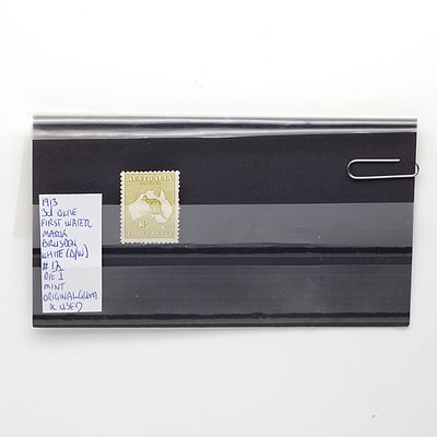 1913 3d Olive First Water Mark Brusden White (B/W) Die I , Mint Original Gum