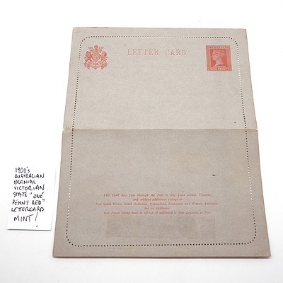 1900's Australian Colonial Victorian State "One Penny Red" Letter Card, Mint