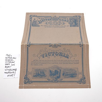 1900's Australian Colonial Victorian State "One Penny" Letter Card, Unopened and Mint
