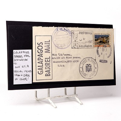 Galapagos Barrel Mail Destination To: Ohio U.S.A., Special Caches Front and Back of Cover