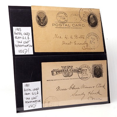 1881 and 1903 Postal Card from U.S.A. "One Cent" Denomination, Used