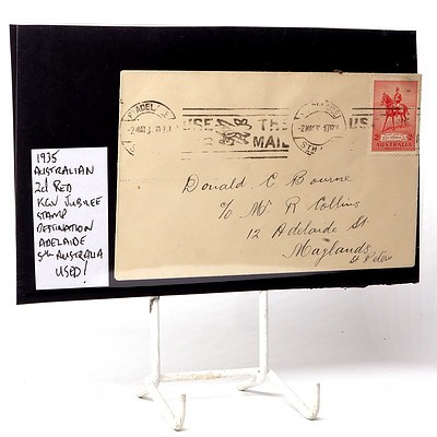 1935 Australian 2d Red King George V Jubilee Stamp Destination Adelaide, South Australia, Used