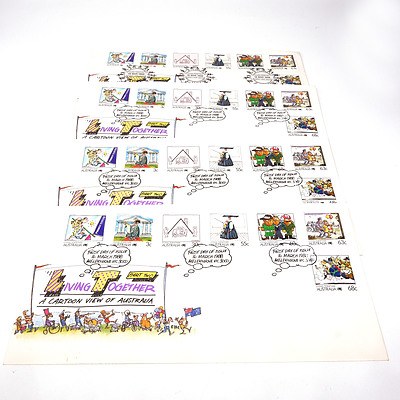 Four 1988 Australian "Living Together" Denominations 2 Cents to 63 Cents, Mint and Used