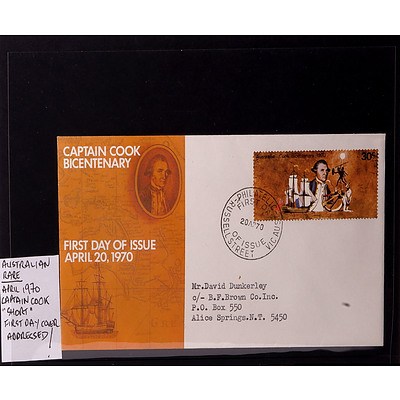 Rare 1970 30 Cents Australian Captain Cook "Short" First Day Cover, Addressed