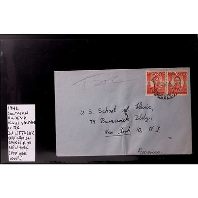 1946 2d Southern Rhodesia King George VI Stamped Letter, Rhodesia to New York (Post War Cover)