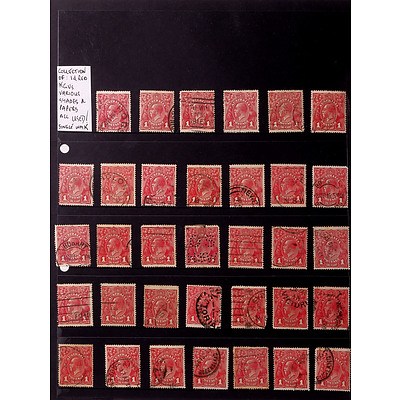 Collection of Australian 1d Red King George V's Various Shades and Papers, Used