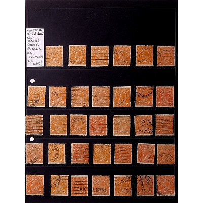 Collection of Australian 2d Orange King George V's Various Shades and Punctured, Used