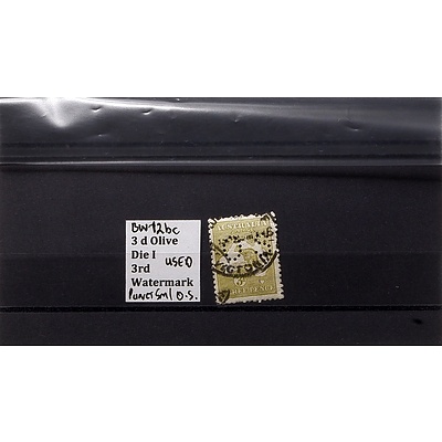 3d Olive Die I 3rd Watermark Stamp, Used