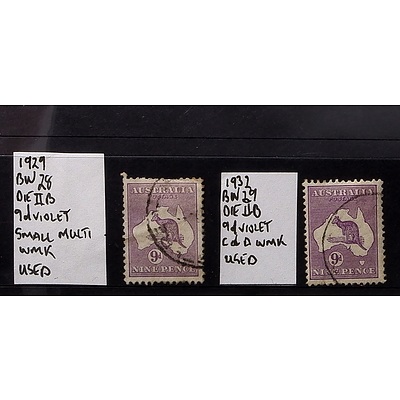 1929 and 1932 9d Violet BW28/29 Die IIB Stamps, Used
