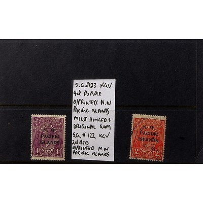 4d Purple King George V S.G. #123 Stamp, Mint Hinged and Original Gum and 2d Red S.G. #122 King George V Stamp, Used - Both O/Printed "N.W. Pacific Islands"