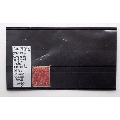 King George V 1d Red Stamp First Watermark on Smooth Paper
