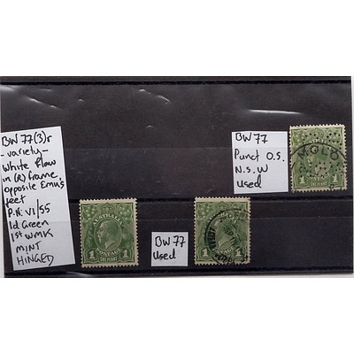 Three King George V 1d Green Stamp First Watermark