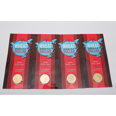 Four 2012 Wheat Sheaf One Dollar with Canberra Mintmark