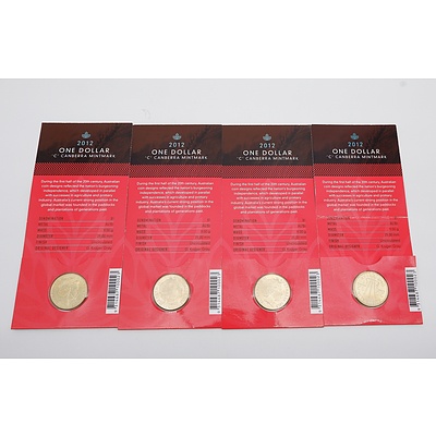 Four 2012 Wheat Sheaf One Dollar with Canberra Mintmark