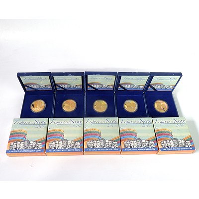 Five Perth Mint 2006 Figures of Note 1oz Gold Plated Silver Coins