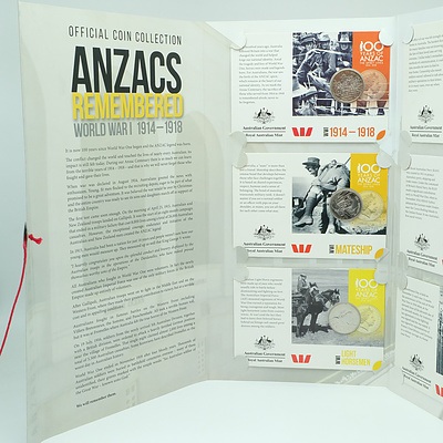Royal Australian Mint Official Coin Collection Anzacs Remembered World War I 1914-1918, 14 Coin Complete Collection