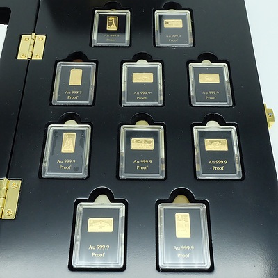 Maquarie Mint The Most Famous Landmarks of the World, 2014 Masterpieces of Architecture on Official Gold-Coin-Bars, 10 Proof Gold-Coin-Bar Complete Set