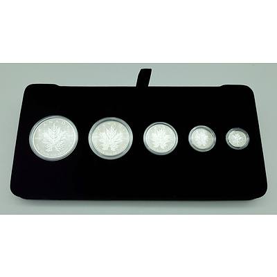 Royal Canadian Mint Limited Edition 2013 Silver Maple Leaf Fractional Set, 5 Coin Set, Complete