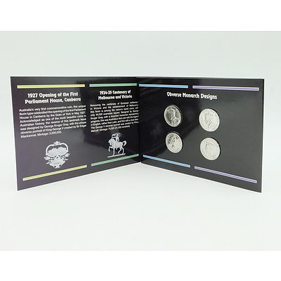 Australian Commemorative Florins 1927-1954 Replica Set, Four Coins in Album