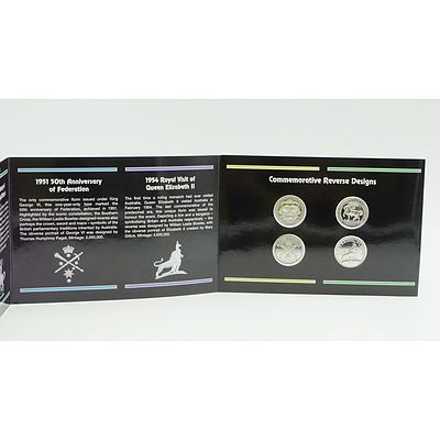 Australian Commemorative Florins 1927-1954 Replica Set, Four Coins in Album